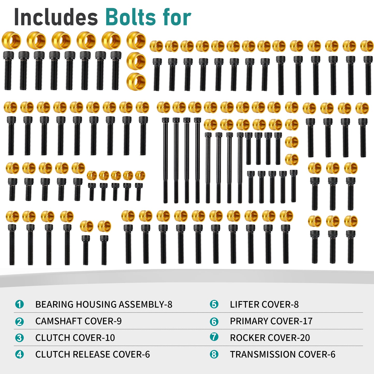 Engine Bolt & Head Toppers Caps Bolt Covers Full Kit Hardware for Harley 2017-Later Touring/Softail