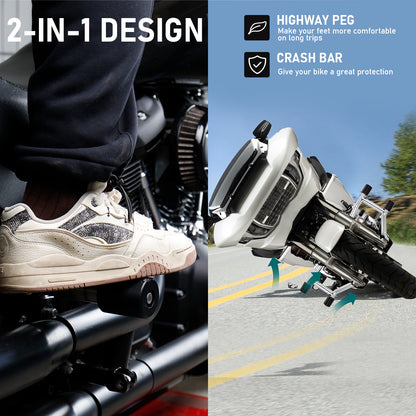 Universal Front Engine Guard Highway Peg Two-Step Crash Bar for 2014-Later Harley Touring