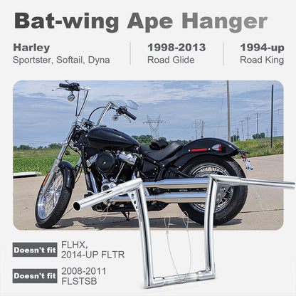10"/12”/14" Rise Ape Hangers 1.25” Fat 1" Clamp Handlebar Z Bars for 1994-Later Harley Sportster/Dyna/Softail