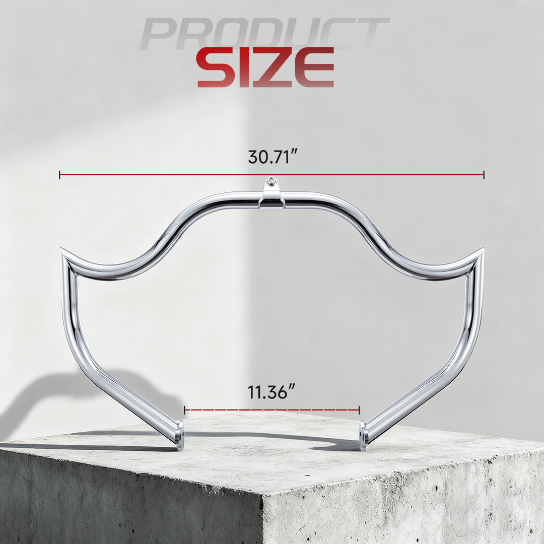 Meathook or Mustache Engine Guard Highway Crash Bar 1.5" Fat for 2009-Later Harley Touring
