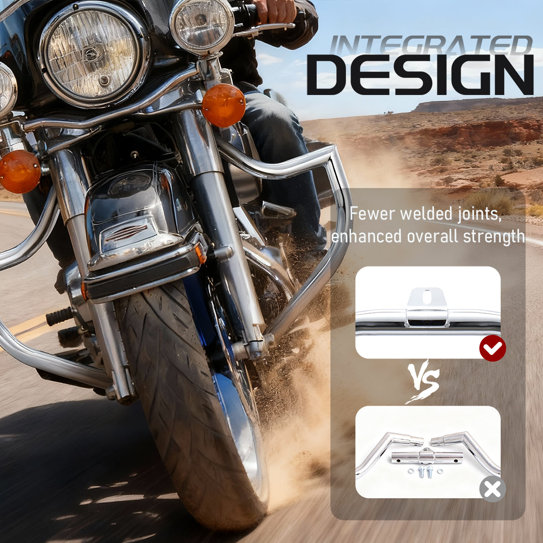 Meathook or Mustache Engine Guard Highway Crash Bar 1.5" Fat for 2000-2017 Harley Softail