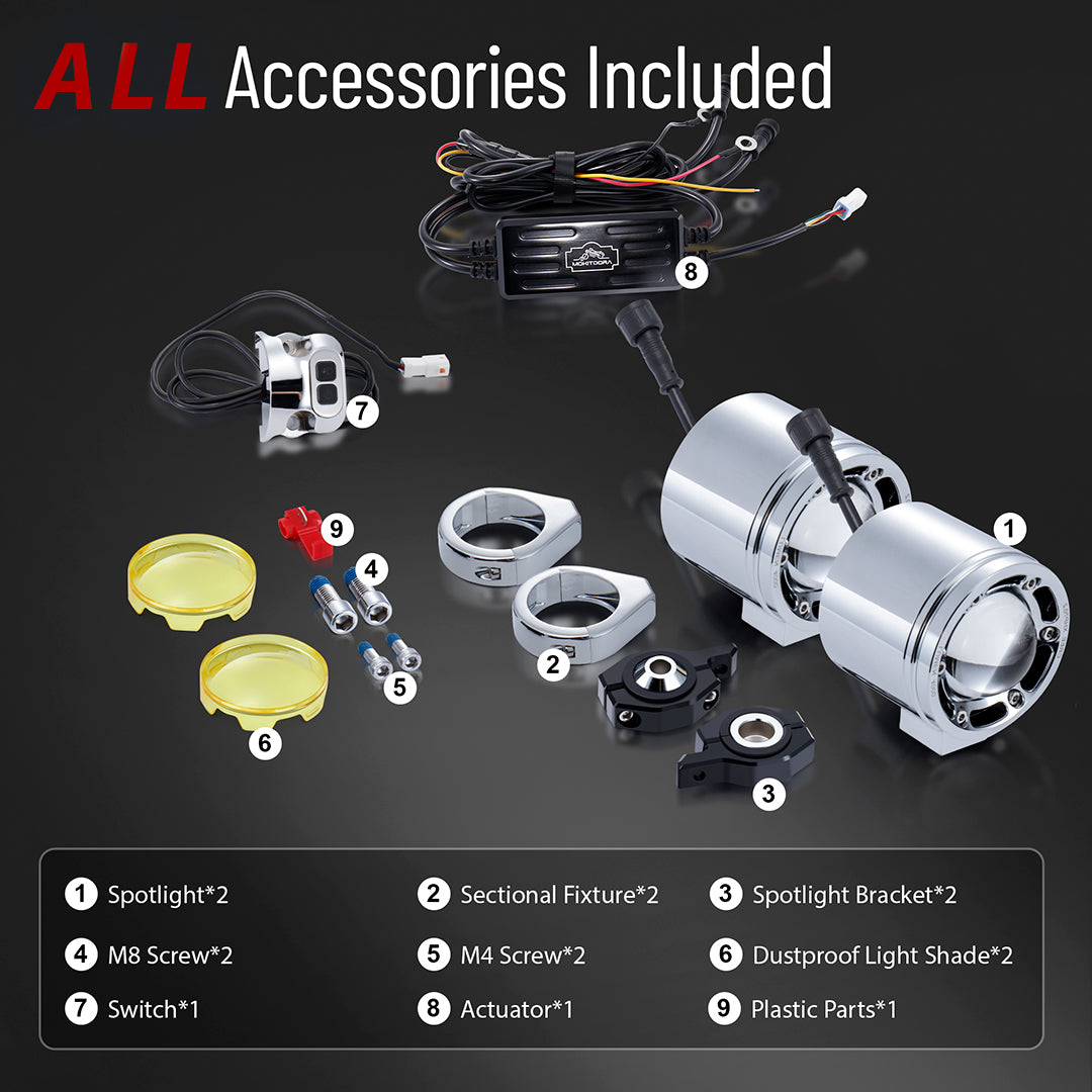 72W Waterproof Auxiliary Light Kit for Harley All 49MM Front Fork