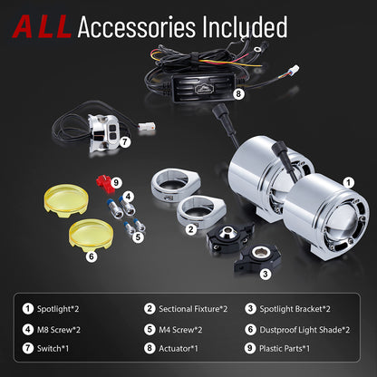 72W Waterproof Auxiliary Light Kit for Harley All 49MM Front Fork