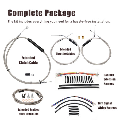 Handlebar Extended CAN-Bus Wiring Clutch Brake Line Throttle Cables and Turn Signal Harness for 2007-2010 Harley Softail