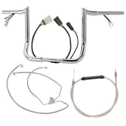 12"/14"/16" Prewired 1.25" Meathook Handlebars with Clutch Cable Brake Line for 2008-2013 Harley Touring without ABS