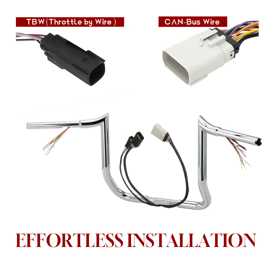 12"/14"/16" Prewired 1.25" Meathook Handlebars with Clutch Cable Brake Line for 2008-2013 Harley Touring without ABS