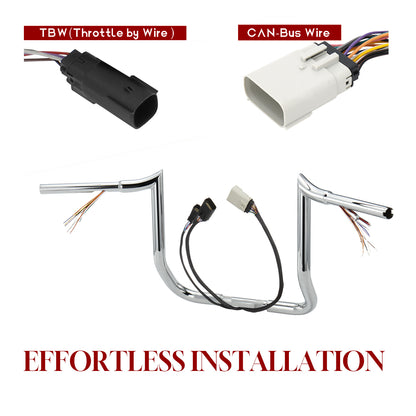 12"/14"/16" Prewired 1.25" Meathook Handlebars with Clutch Cable Brake Line for 2008-2013 Harley Touring without ABS