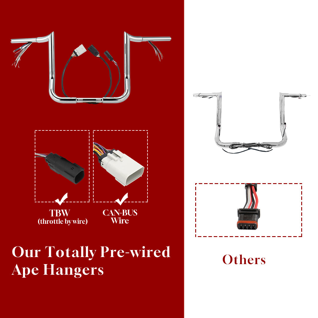 12"/14"/16" Prewired 1.25" Meathook Handlebars with Clutch Cable Brake Line for 2008-2013 Harley Touring without ABS