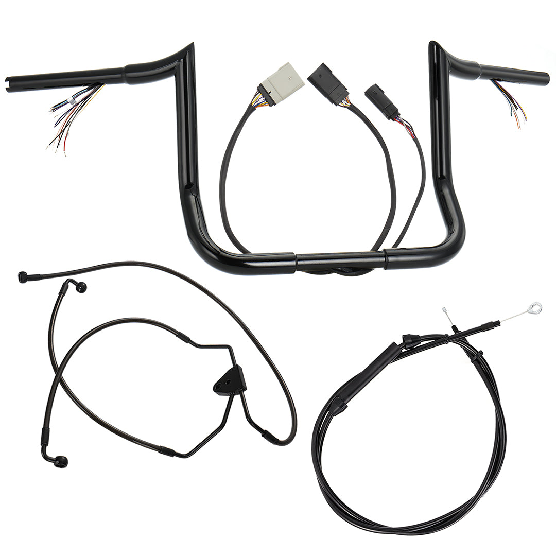12"/14"/16" Prewired 1.25" Meathook Handlebars with Clutch Cable Brake Line for 2008-2013 Harley Touring without ABS