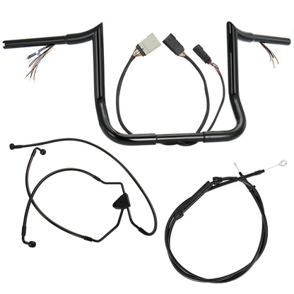 12"/14"/16" Prewired 1.25" Meathook Handlebars with Clutch Cable Brake Line for 2008-2013 Harley Touring without ABS
