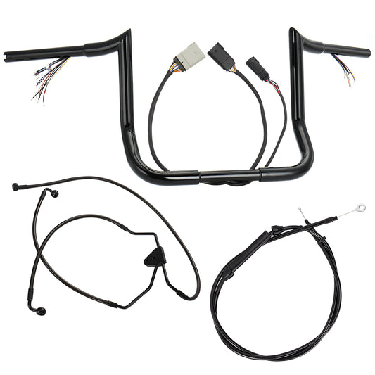 12"/14"/16" Prewired 1.25" Meathook Handlebars with Clutch Cable Brake Line for 2008-2013 Harley Touring without ABS