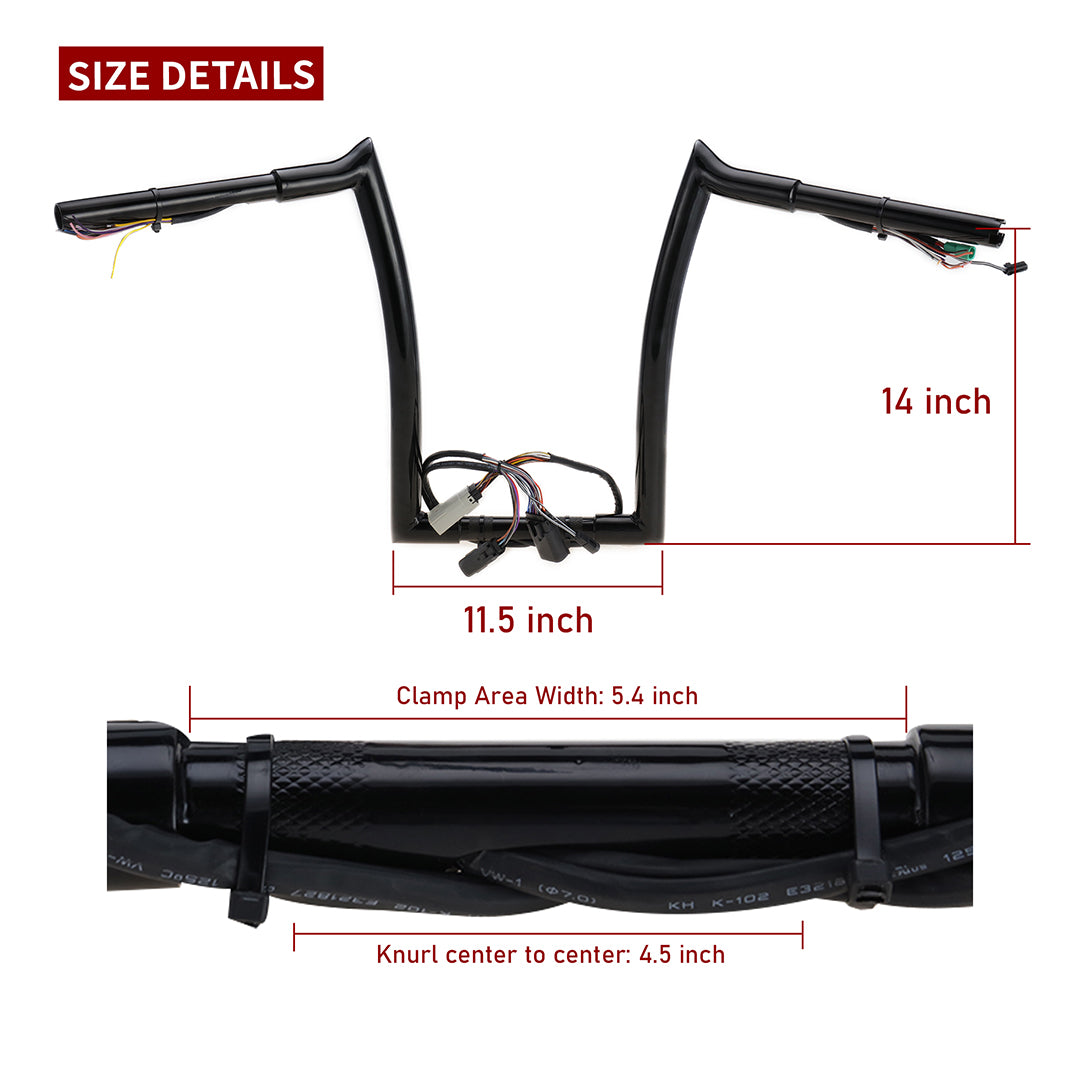 12"/14"/16" Meathook Prewired Handlebars 1.25" fat for 2008-2013 Harley Touring Road Glide