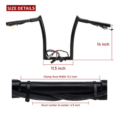 12"/14"/16" Meathook Prewired Handlebars 1.25" fat for 2008-2013 Harley Touring Road Glide