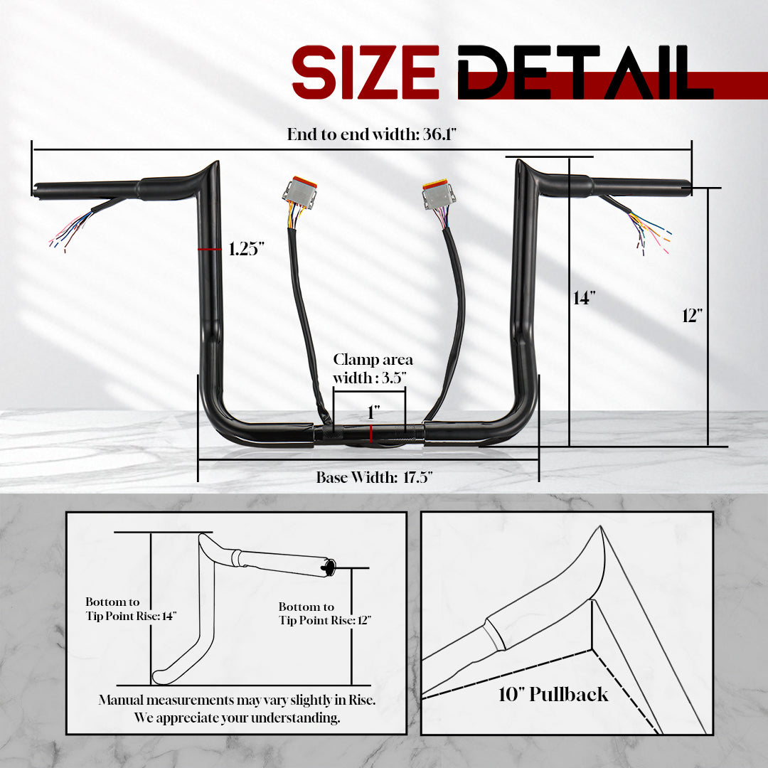 12"/14"/16" Prewired Meathook 1.25" Fat Handlebar for 1996-2006 Harley Touring