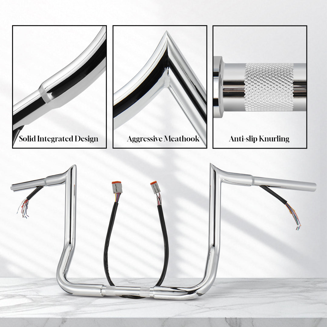 12"/14"/16" Prewired Meathook 1.25" Fat Handlebar for 1996-2006 Harley Touring