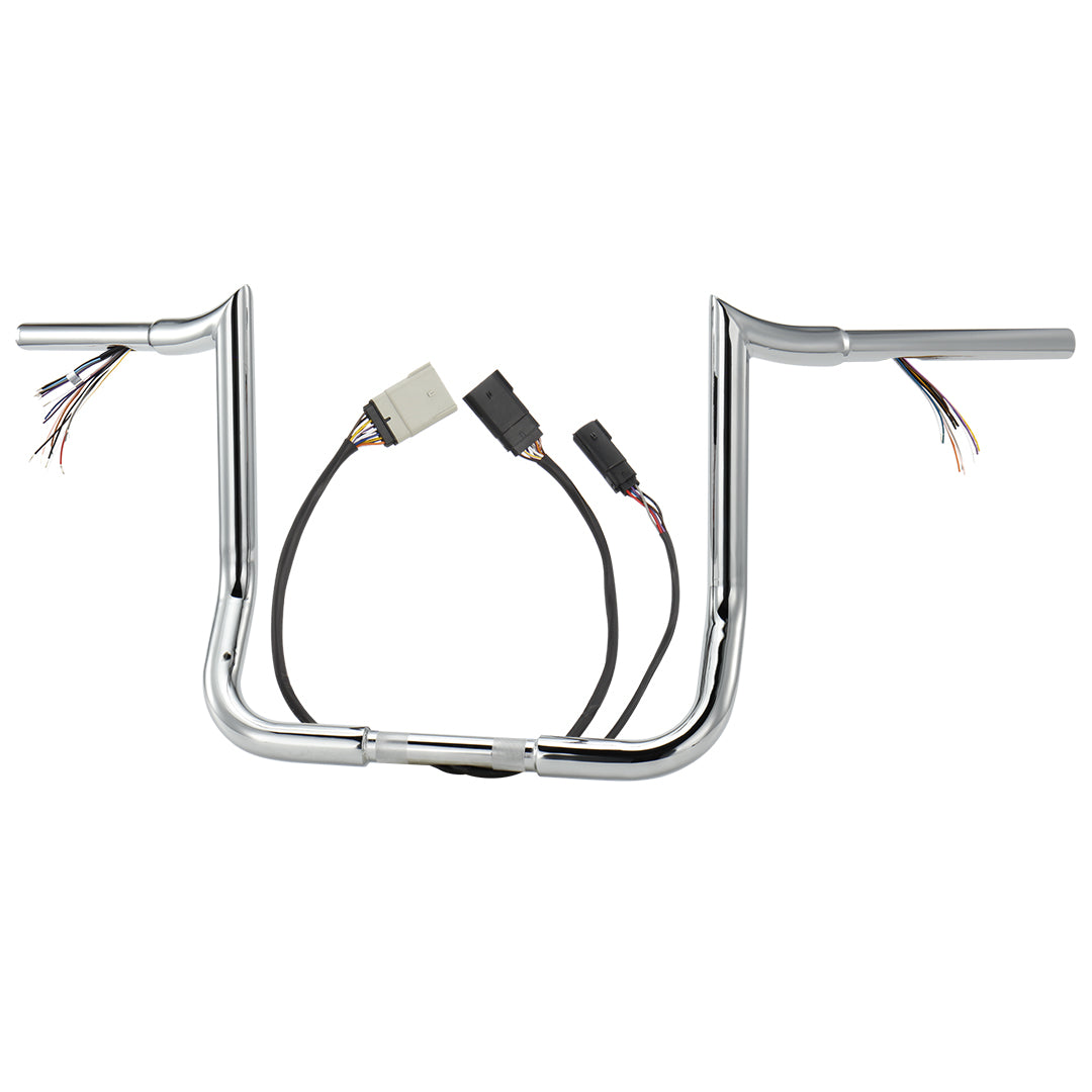 10"/12"/14" Prewired 1.25" Fat Meathook Handlebars for 2008-2013 Harley Touring