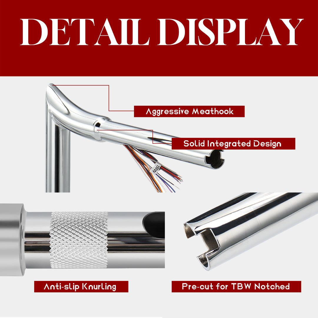 10"/12"/14" Prewired 1.25" Fat Meathook Handlebars for 2008-2013 Harley Touring