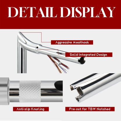 10"/12"/14" Prewired 1.25" Fat Meathook Handlebars for 2008-2013 Harley Touring
