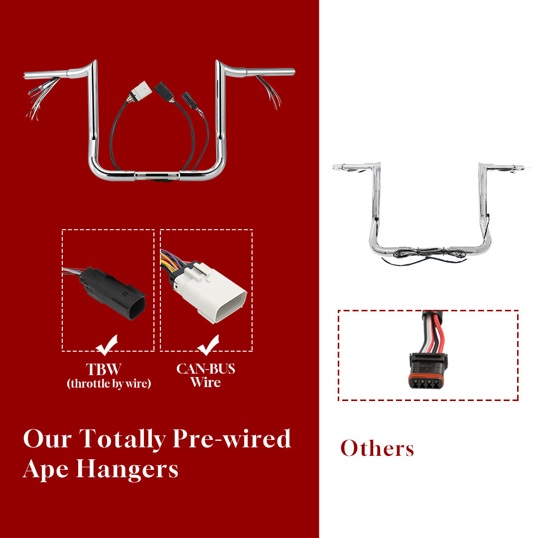 10"/12"/14" Prewired 1.25" Fat Meathook Handlebars for 2008-2013 Harley Touring