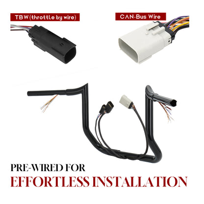 10"/12"/14" Prewired 1.25" Fat Meathook Handlebars for 2008-2013 Harley Touring