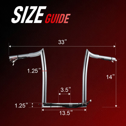 12"/14"/16" Meathook 1.25" Prewired Handlebars for 2016-2023 Harley Touring Road Glide