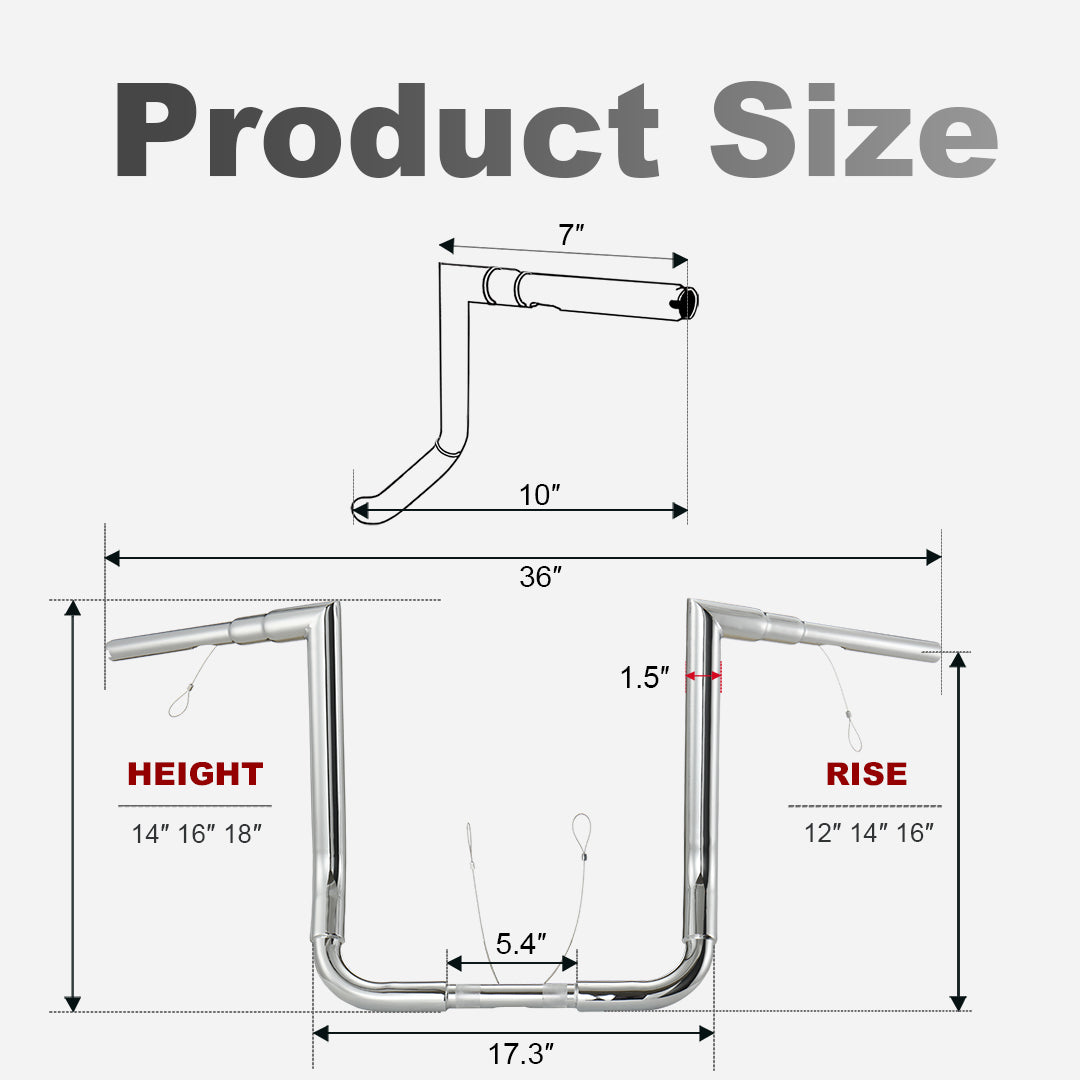 10"/12"/14" Rise Handlebars 1-1/2" Bagger Ape Hangers for 1986-2023 Harley Touring