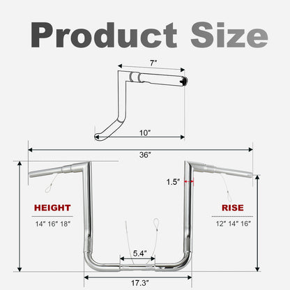 10"/12"/14" Rise Handlebars 1-1/2" Bagger Ape Hangers for 1986-2023 Harley Touring
