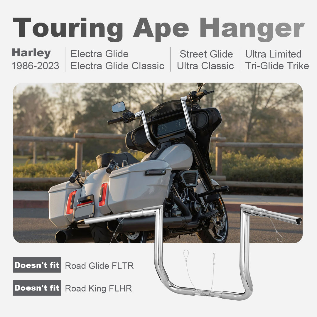 10"/12"/14" Rise Handlebars 1-1/2" Bagger Ape Hangers for 1986-2023 Harley Touring