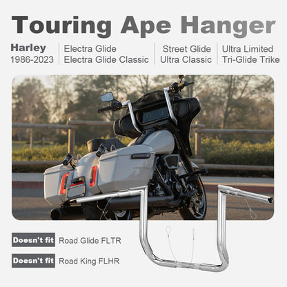 10"/12"/14" Rise Handlebars 1-1/2" Bagger Ape Hangers for 1986-2023 Harley Touring