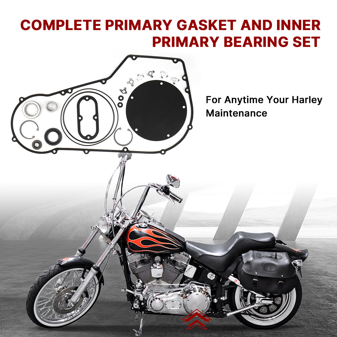 Primary Cover Gasket & Inner Primary Bearing Replacement Seal Kit for Harley 1994-2006 Softail & 1994-2005 Dyna