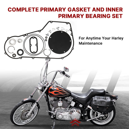 Primary Cover Gasket & Inner Primary Bearing Replacement Seal Kit for Harley 1994-2006 Softail & 1994-2005 Dyna