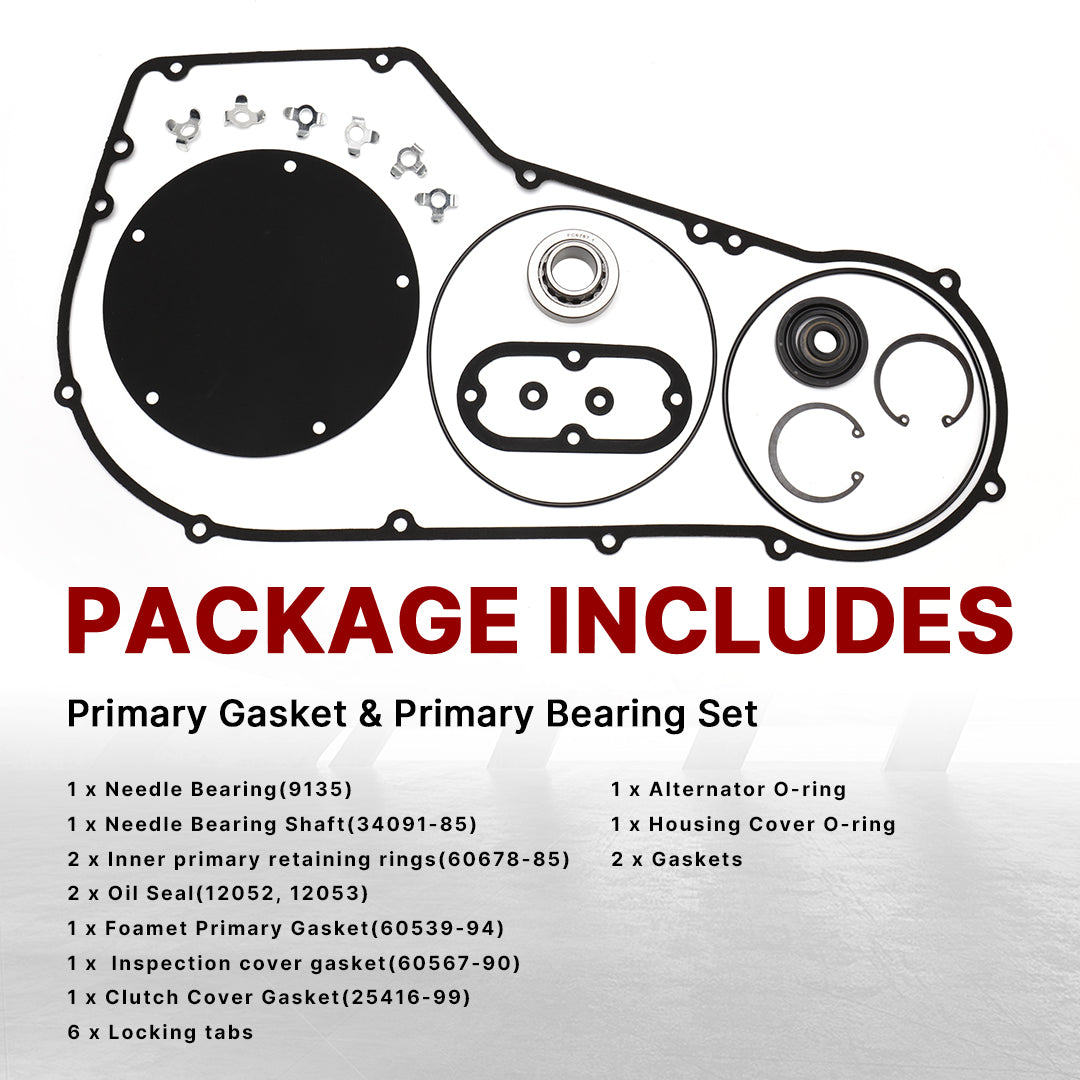 Primary Cover Gasket & Inner Primary Bearing Replacement Seal Kit for Harley 1994-2006 Softail & 1994-2005 Dyna