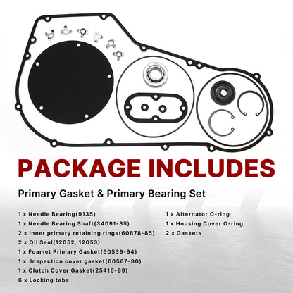 Primary Cover Gasket & Inner Primary Bearing Replacement Seal Kit for Harley 1994-2006 Softail & 1994-2005 Dyna
