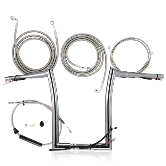 12" Prewired Handlebars with 3 Brake Lines & 1 Clutch Cable Kit for 2021-2023 Harley Touring