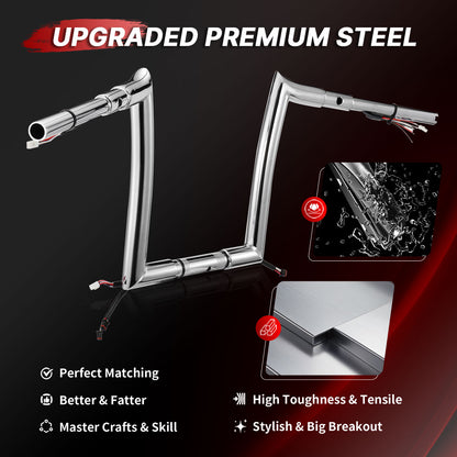 12"/14"/16" Prewired Handlebars with 3 Brake Lines & 1 Clutch Cable Kit for 2021-2023 Harley Touring