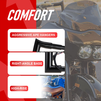 12"/14"/16" Meathook Prewired Handlebars for 2008-2013 Harley Road Glide