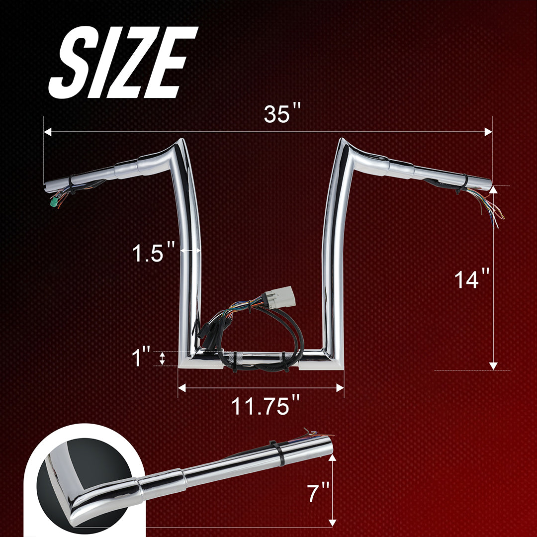12"/14"/16" Meathook Prewired Handlebars for 2008-2013 Harley Road Glide