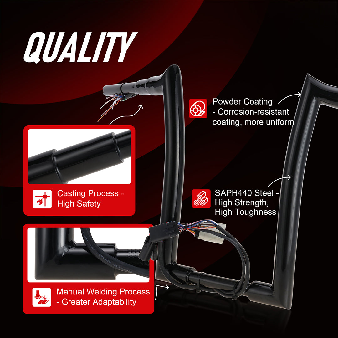 12"/14"/16" Meathook Prewired Handlebars for 2008-2013 Harley Road Glide