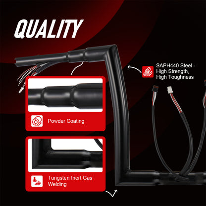 12"/14"/16" Prewired 1.5" Handlebars for 2016-2023 Harley Rode Glide