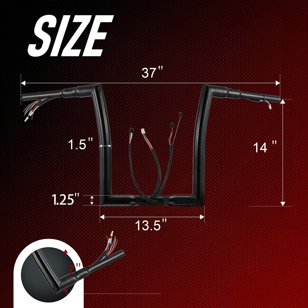 12"/14"/16" Prewired 1.5" Handlebars for 2016-2023 Harley Rode Glide