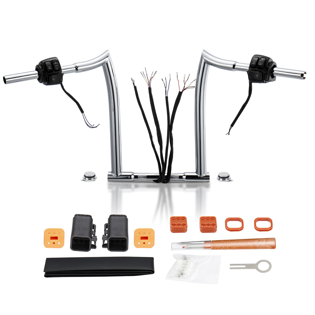 10/12/14/16 inch Prewired Handlebars for 1996-2006 Harley Sportster/Dyna/Softail/Road King