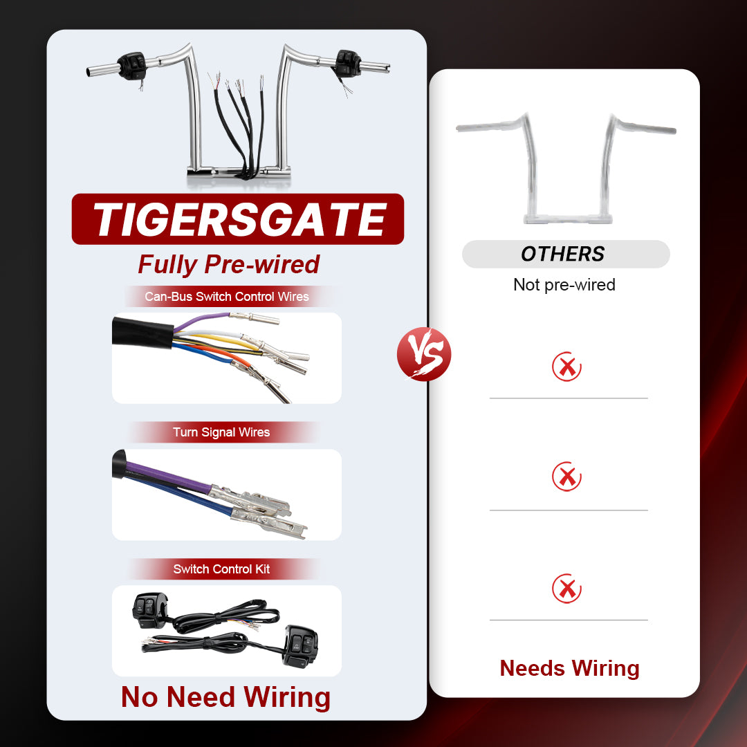 10/12/14/16 inch Prewired Handlebars for 1996-2006 Harley Sportster/Dyna/Softail/Road King