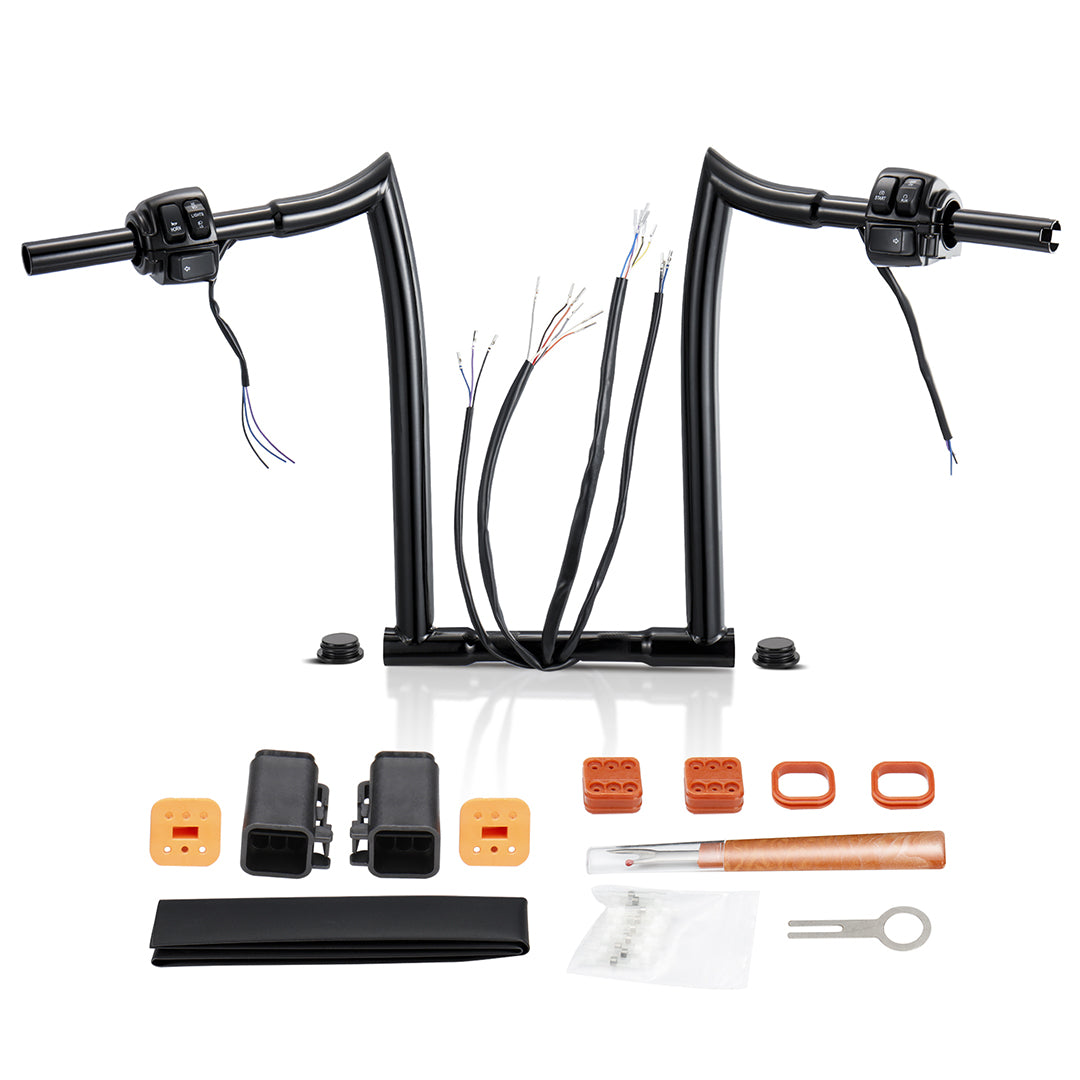 10/12/14/16 inch Prewired Handlebars for 1996-2006 Harley Sportster/Dyna/Softail/Road King