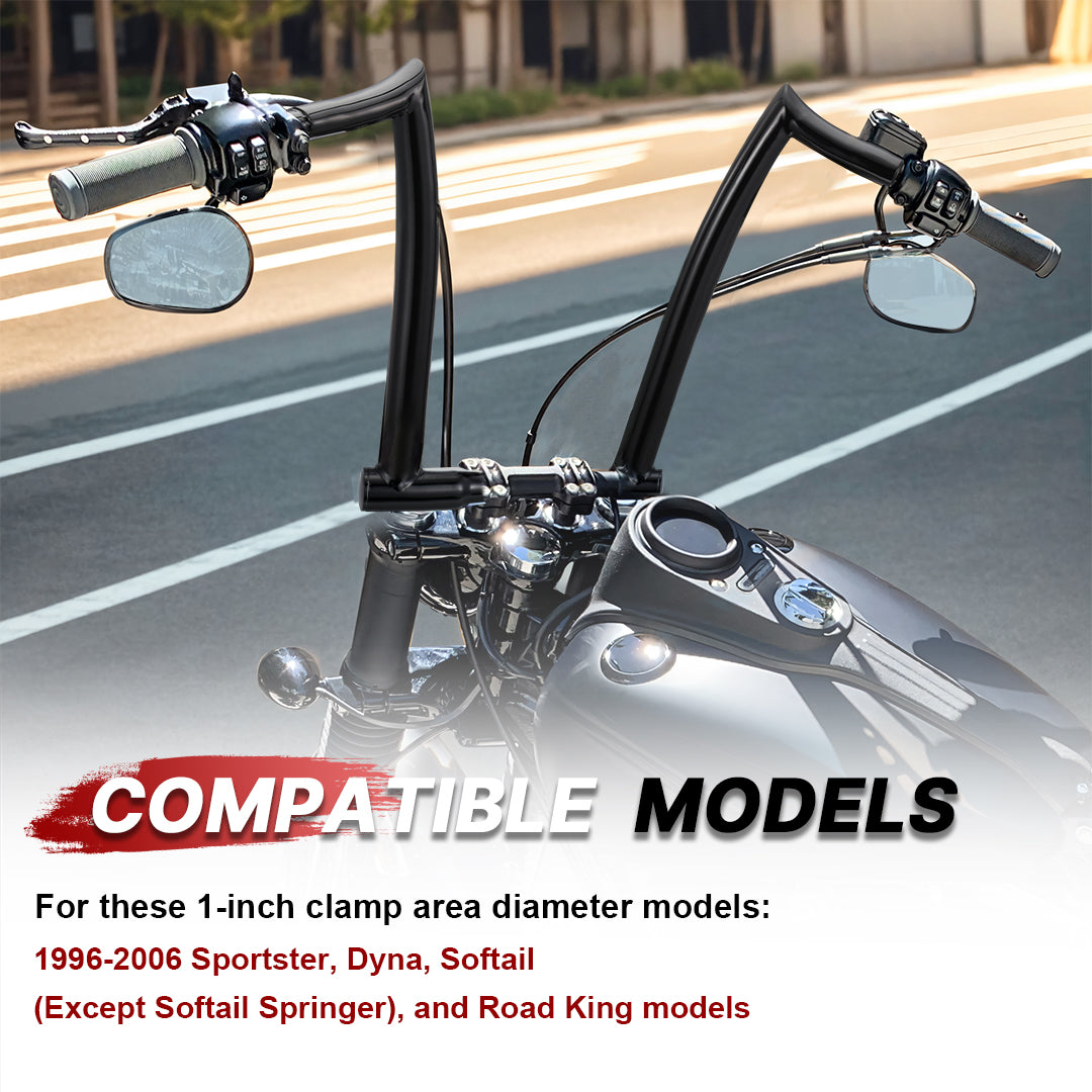 10/12/14/16 inch Prewired Handlebars for 1996-2006 Harley Sportster/Dyna/Softail/Road King