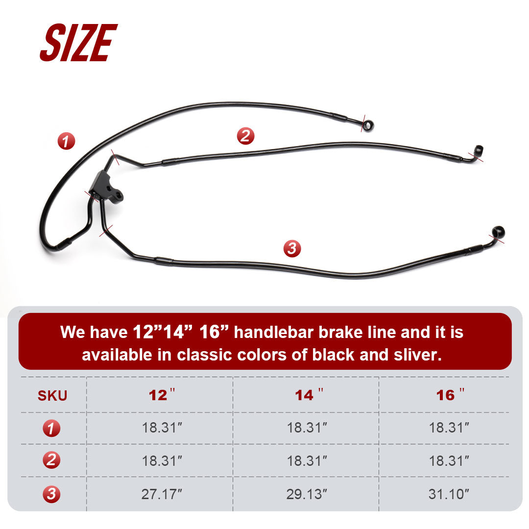 12"/14"/16" Ape hanger Extension Brake Line for 1994-2007 Harley Touring without ABS