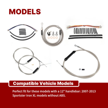 16 inch Ape Hanger Extension Cables Kit for 2007-2013 Harley Sportster XL without ABS