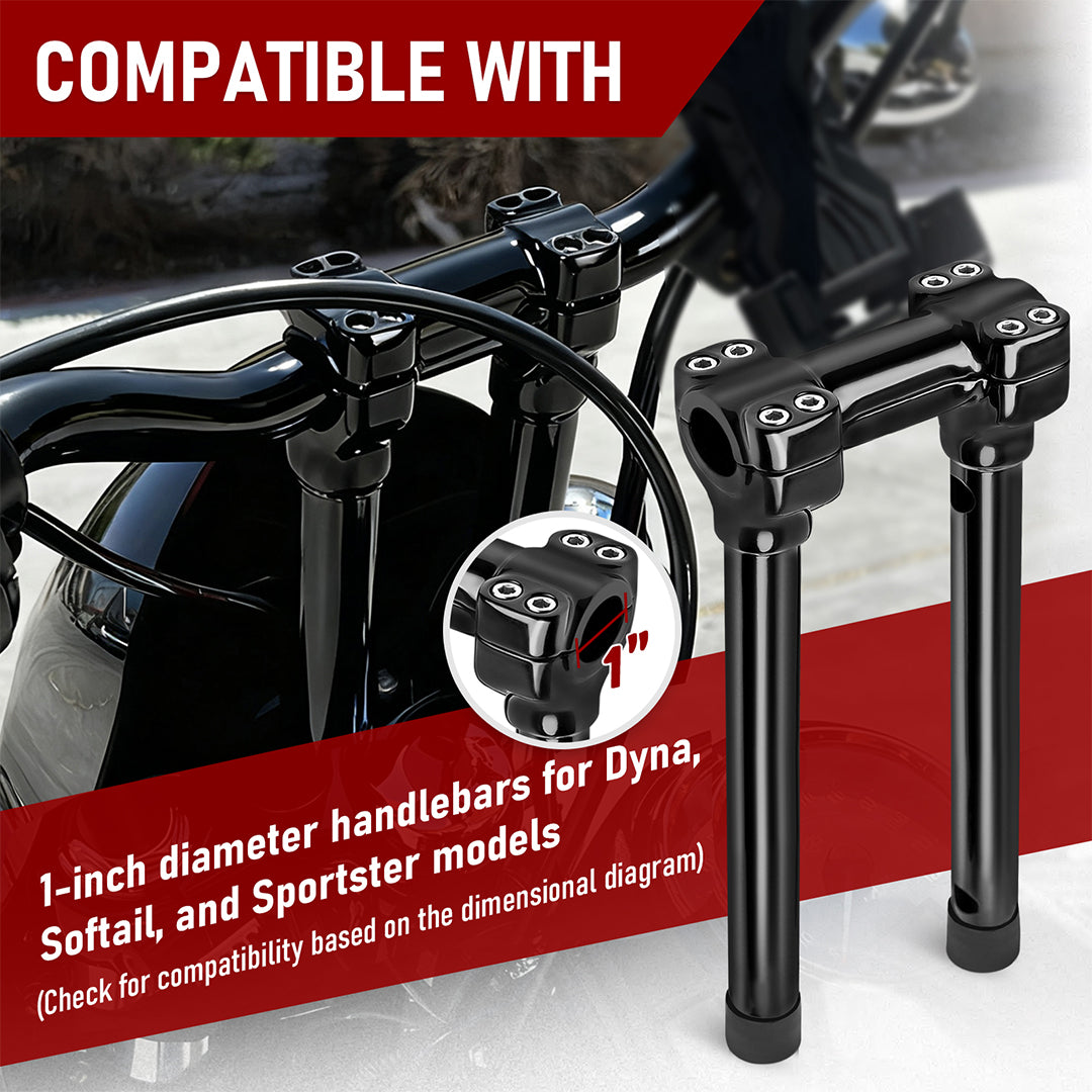 12/14 inch Rise One-Piece Handlebar Riser Top Clamp Kit for Harley Dyna/Softail/Sportster