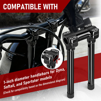 12/14 inch Rise One-Piece Handlebar Riser Top Clamp Kit for Harley Dyna/Softail/Sportster