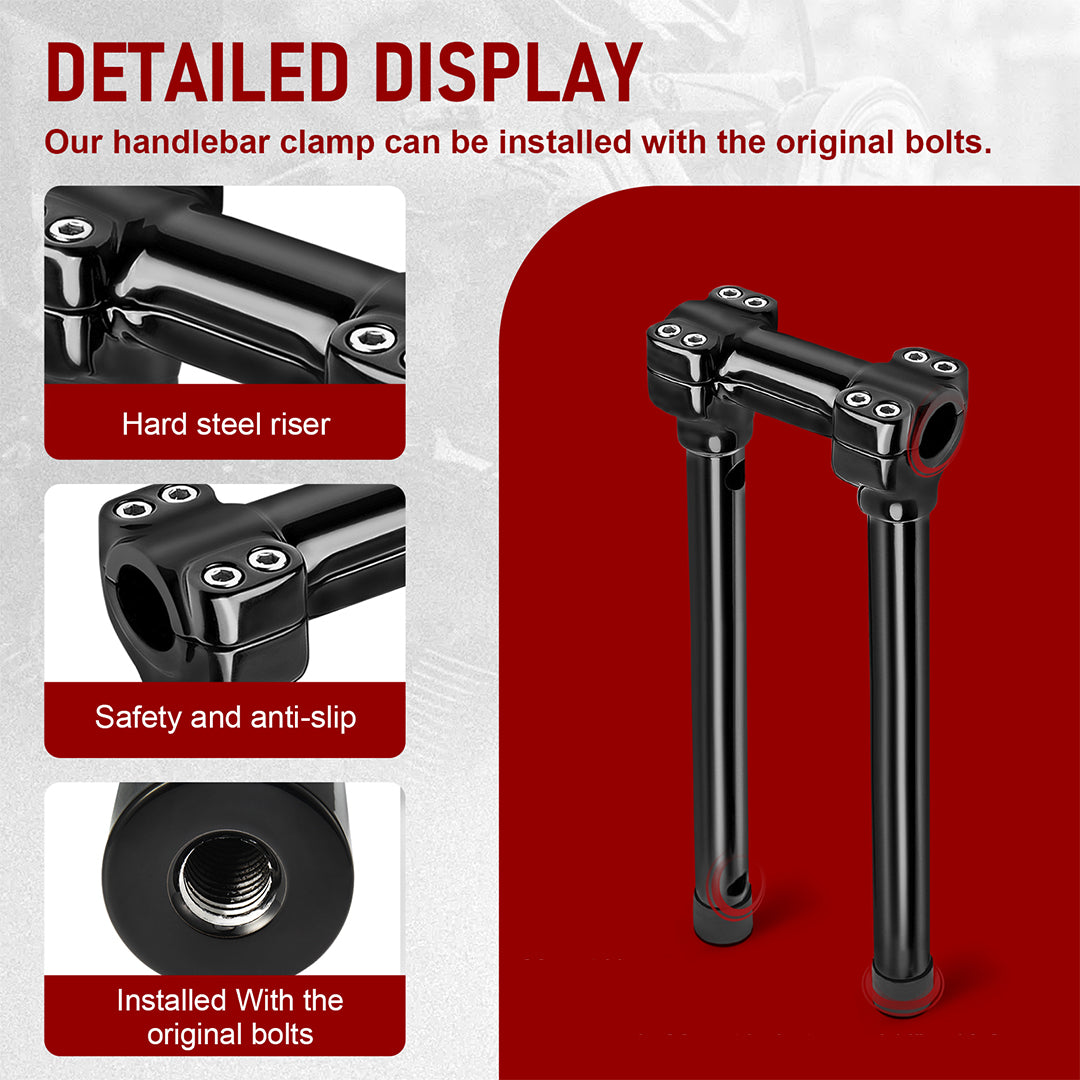 12/14 inch Rise One-Piece Handlebar Riser Top Clamp Kit for Harley Dyna/Softail/Sportster
