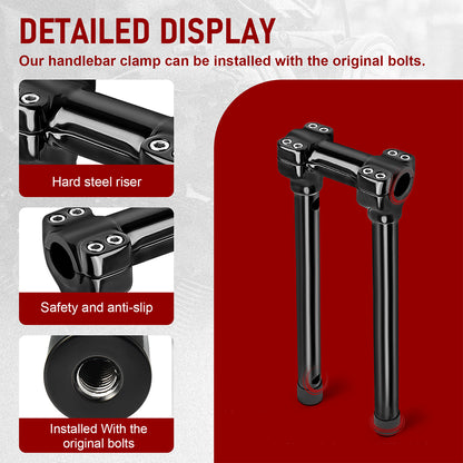 12/14 inch Rise One-Piece Handlebar Riser Top Clamp Kit for Harley Dyna/Softail/Sportster